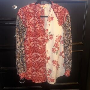 Mazik Red and White Floral Paisley Blouse M